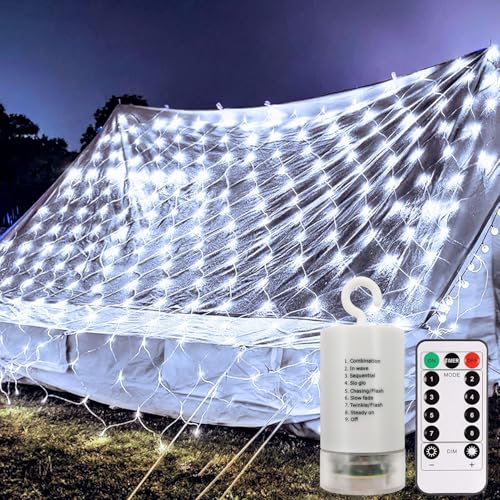 CCILAND 3 m x 2 m Batterie-Gartennetz-Lichter, 200 LED-Netzlichter mit Fernbedienung, 8 Modi, Lichterkette für den Außenbereich, wasserdicht, dimmbar, für Hinterhof, Schlafzimmer, Decke, Terrasse, von CCILAND