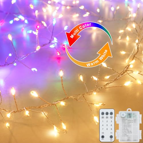 CCILAND Cluster-Lichterkette, batteriebetrieben, 200 LEDs, warmweiß und mehrfarbig, Farbwechsel, Feuerwerkskörper, Lichter mit Fernbedienung, für Schlafzimmer, Fenster, Party, Baumdekoration CCILAND Cluster-Lichterkette, batteriebetrieben, 200 LEDs, warmweiß und mehrfarbig, Farbwechsel, Feuerwerkskörper, Lichter mit Fernbedienung, für Schlafzimmer, Fenster, Party, Baumdekoration von CCILAND