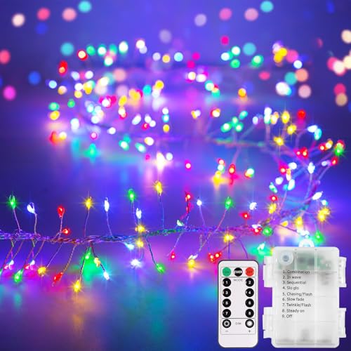CCILAND Lichterkette mit Fernbedienung, 3 m, 8 Modi, 200 LEDs, batteriebetrieben mit Timer, dimmbar, für Hochzeit, Party, Dekoration, Licht für Baum, Vase, Fenster (mehrfarbig, Silberdraht) von CCILAND