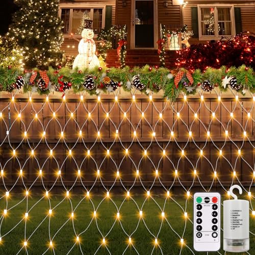 CCILAND Lichternetz Außen Batterie 3x2M, 200 LED Lichterkette Netz mit 8 Modi Timer Fernbedienung, Dimmbar Lichternetz Wasserdicht für Weihnachten Büsche Garten Zäune Balkon-Warmweiß CCILAND Lichternetz Außen Batterie 3x2M, 200 LED Lichterkette Netz mit 8 Modi Timer Fernbedienung, Dimmbar Lichternetz Wasserdicht für Weihnachten Büsche Garten Zäune Balkon-Warmweiß von CCILAND