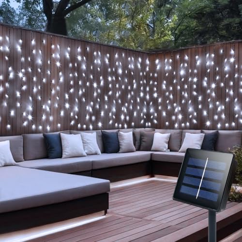 CCILAND Solar-Vorhanglichter für den Außenbereich, 4 m x 1 m, 200 LEDs, grüner Draht, Wasserfall-Lichterkette für Schlafzimmer, Garten, Terrasse, Pavillon, Dekoration, Kaltweiß CCILAND Solar-Vorhanglichter für den Außenbereich, 4 m x 1 m, 200 LEDs, grüner Draht, Wasserfall-Lichterkette für Schlafzimmer, Garten, Terrasse, Pavillon, Dekoration, Kaltweiß von CCILAND
