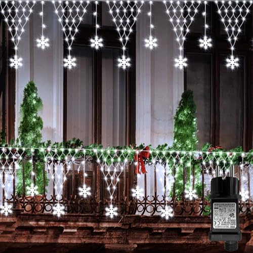 CCILAND Weihnachten Lichternetz Außen 4M, 207 LED Schneeflocken Lichternetz mit 8 Modi Stecker, Lichterkette Netz Wasserdicht mit Timer für Eaves, Zäune, Balkone, Urlaub, Hochzeit Dekor-Kaltweiß CCILAND Weihnachten Lichternetz Außen 4M, 207 LED Schneeflocken Lichternetz mit 8 Modi Stecker, Lichterkette Netz Wasserdicht mit Timer für Eaves, Zäune, Balkone, Urlaub, Hochzeit Dekor-Kaltweiß von CCILAND