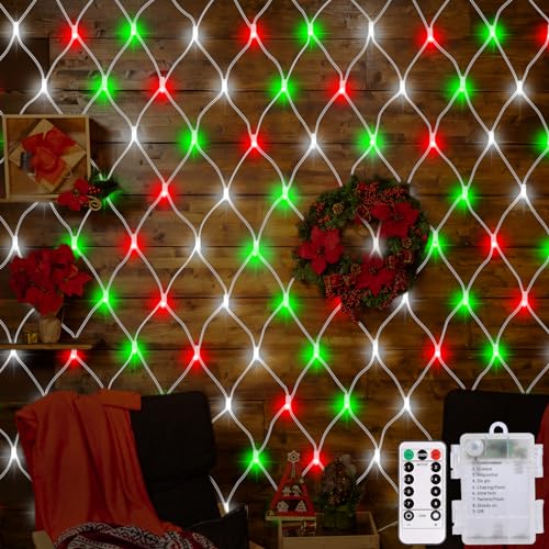 CCILAND Weihnachtsnetz-Lichter, 1,5 m x 1,5 m, 100 LEDs, Batterienetz-Lichter mit Fernbedienung, 8 Modi, wasserdichte Netz-Lichterkette für Busch, Garten, Zaun, Wand, Party, Hochzeitsdekoration CCILAND Weihnachtsnetz-Lichter, 1,5 m x 1,5 m, 100 LEDs, Batterienetz-Lichter mit Fernbedienung, 8 Modi, wasserdichte Netz-Lichterkette für Busch, Garten, Zaun, Wand, Party, Hochzeitsdekoration von CCILAND