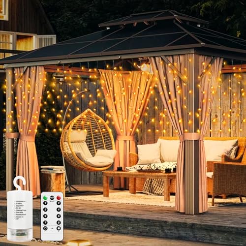 CCILAND Weihnachtsvorhang-Lichter, batteriebetrieben, 4 m x 1 m, 200 LEDs, für den Außenbereich, grüner Draht, Vorhang-Lichterkette mit Fernbedienung, warmweiß, für Hochzeit, Party, Dekor CCILAND Weihnachtsvorhang-Lichter, batteriebetrieben, 4 m x 1 m, 200 LEDs, für den Außenbereich, grüner Draht, Vorhang-Lichterkette mit Fernbedienung, warmweiß, für Hochzeit, Party, Dekor von CCILAND