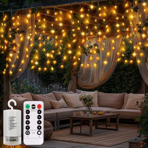 CCILAND Weihnachtsvorhang-Lichter, batteriebetrieben, 6 m x 1 m, 300 LEDs, für den Außenbereich, grüner Draht, Vorhang-Lichterkette mit Fernbedienung, für Hochzeit, Party, Garten, Dekoration CCILAND Weihnachtsvorhang-Lichter, batteriebetrieben, 6 m x 1 m, 300 LEDs, für den Außenbereich, grüner Draht, Vorhang-Lichterkette mit Fernbedienung, für Hochzeit, Party, Garten, Dekoration von CCILAND