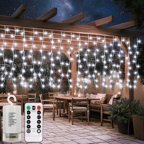 Weihnachtsvorhang, Lichterkette, batteriebetrieben, mit Fernbedienung, Timer, 8 Leuchtmodi, dimmbar, wasserdicht, für Hochzeit, Party, Schlafzimmer, Wand, Haus, Pavillon, Garten Dekoration Modern weiß Weihnachtsvorhang, Lichterkette, batteriebetrieben, mit Fernbedienung, Timer, 8 Leuchtmodi, dimmbar, wasserdicht, für Hochzeit, Party, Schlafzimmer, Wand, Haus, Pavillon, Garten Dekoration Modern weiß von CCILAND
