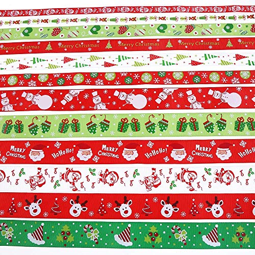 12 Stück Weihnachtsband 22 Meter Ripsband Satin Stoff Weihnachtsbänder für Handwerk Dekoration Urlaub Box Geschenkverpackung und Nähen (2,5 cm, 1,5 cm, 1 cm) von CCINEE