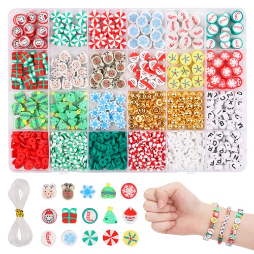 CCINEE 1144-teiliges Weihnachts-Armbandherstellungs-Set, Polymer-Ton-Perlen, Freundschaftsarmband-Set, Pony-Perlen, Charms für Weihnachten, Basteln, Basteln, Geschenke, Bastelzubehör von CCINEE