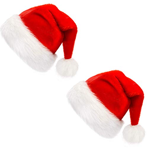 CCINEE Weihnachtsmütze aus Samt/Plüsch für Kinder, Weihnachtsmann-Hüte, roter Hut für Heimdekoration, Partyzubehör, 2 Stück von CCINEE