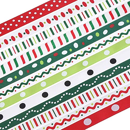 Weihnachtsband, Ripsband, Satin, für Bastelarbeiten, Dekoration, Geschenkverpackungen und Nähen 0,4 in 24 Yards von CCINEE