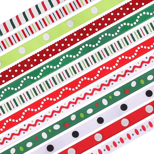 Weihnachtsband, Ripsband, Satin, für Bastelarbeiten, Dekoration, Geschenkverpackungen und Nähen 0,4 in 24 Yards von CCINEE
