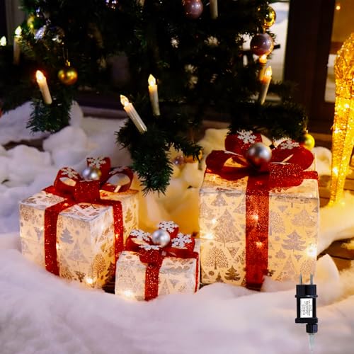 CCLIFE 3er Set LED Geschenkbox Weihnachten Weihnachtenbox Beleuchtete Lichterkette batteriebetrieb Weihnachtsdeko von CCLIFE