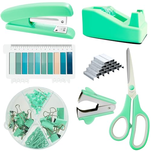 CCR Grün Bürobedarf Set,Schreibtischzubehör Set,Hefter,Klebebandabroller,Heftklammerentferner,1000 Stück 24/6 Heftklammern, Clips,Schere,Index Tabs und Reißzwecken CCR Grün Bürobedarf Set,Schreibtischzubehör Set,Hefter,Klebebandabroller,Heftklammerentferner,1000 Stück 24/6 Heftklammern, Clips,Schere,Index Tabs und Reißzwecken von CCR