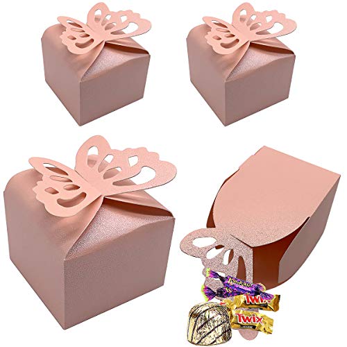 CCUCKY 25 Stück Schmetterling Süßigkeiten Box,Hochzeit Gefälligkeiten Zuckerdosen,Brautduschen Parteien Geschenke Tabelle Dekoration (Rosa) von CCUCKY