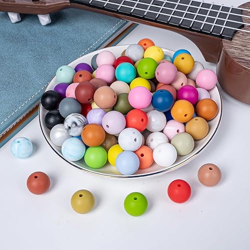 100 Stück 15 mm Silikonperlen zur Schlüsselanhängerherstellung, Mehrfarbig Silikonperlen, runde Perlen in großen Mengen für Armbänder, Stifte, Basteln, Schmuckherstellung (Mehrfarbig) von CCUUHJ
