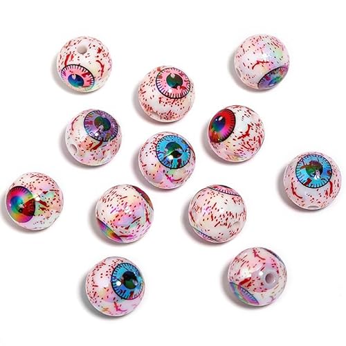 Halloween Acryl Perlen, Blutiges Auge Design, 16mm Rund mit 2,9mm Loch, 20 Stück, für DIY Schmuck, Armbänder, Schlüsselanhänger, Handyketten (Mehrfarbig) von CCUUHJ