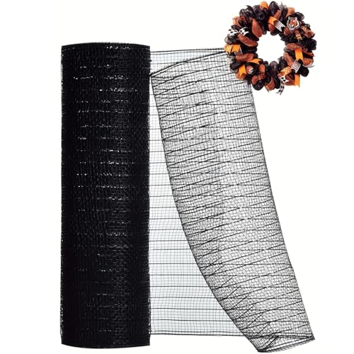 Halloween-Netzband, schwarz, metallisch, 25,4 cm x 9,1 m, schillernde Goldfolie, Weihnachtsband für Halloween-Kränze, Basteln, Girlande, Dekoration (schwarz) von CCUUHJ