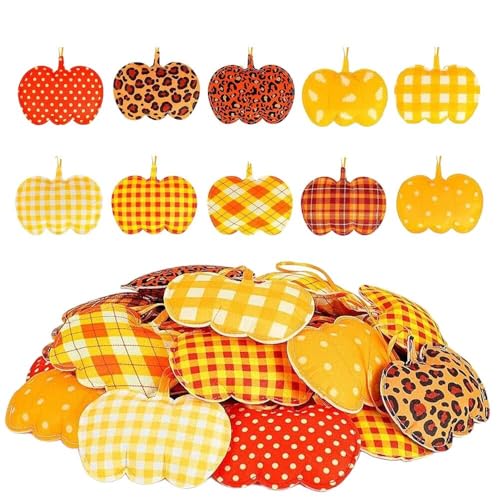 Herbst-Kürbis-Ornamente, 10,2 x 10,2 cm, 20 Stück, Karierte Filz-Hängedekorationen, Erntedankfest, Erntebaum (orange) von CCUUHJ