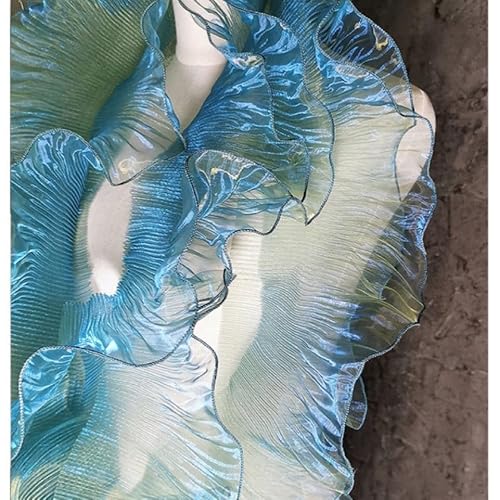 Organza Rüschen-Spitzenborte, 13 cm x 2,7 m, Plissierte Tüll-Rüschen für Hochzeitskleider und Dekoration, Weiß (Blau) von CCUUHJ