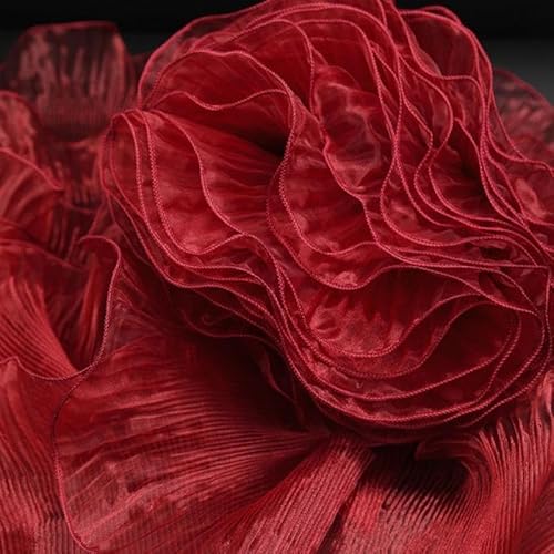 Organza Rüschen-Spitzenborte, 13 cm x 2,7 m, Plissierte Tüll-Rüschen für Hochzeitskleider und Dekoration, Weiß (Rot) von CCUUHJ