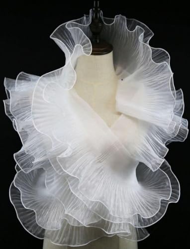 Organza Rüschen-Spitzenborte, 13 cm x 2,7 m, Plissierte Tüll-Rüschen für Hochzeitskleider und Dekoration, Weiß (Weiß) von CCUUHJ