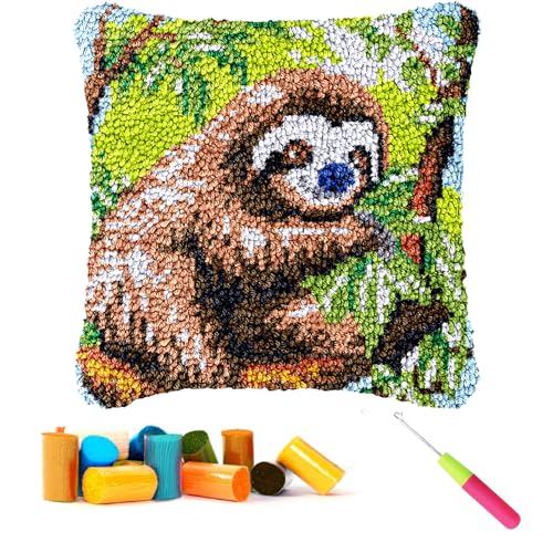 CCWORAN Faultier-Knüpfhaken-Set für Erwachsene, Anfänger, Kissen, Bastelset, Tier-Kissenbezug, Häkeln, vorgedruckte Leinwand, Wolle, Garn, Hobbys, DIY, Sofa, Heimdekoration, Frauengeschenk 2 von CCWORAN