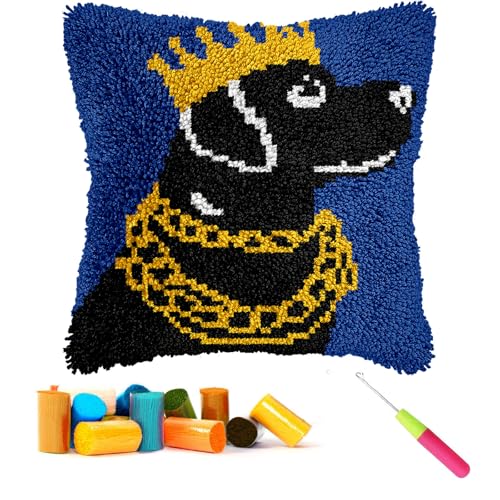 CCWORAN King Dog Knüpfhaken-Set, Kissenbezüge, Basteln für Erwachsene, Anfänger, Kinder, Häkeln, vorgedruckte Leinwand, Wolle, Garn, Hobbys, DIY, Sofa, Heimdekoration, Frauengeschenk, 45 von CCWORAN