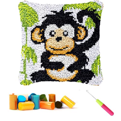 CCWORAN Knüpfkissen-Set mit Affenmotiv für Erwachsene, Anfänger, Kinder, Kissenbezug, Häkeln, Bastelsets, vorgedruckte Leinwand, Wolle, Garn, Hobbys, DIY, Sofa, Heimdekoration, Frauengeschenk 2 CCWORAN Knüpfkissen-Set mit Affenmotiv für Erwachsene, Anfänger, Kinder, Kissenbezug, Häkeln, Bastelsets, vorgedruckte Leinwand, Wolle, Garn, Hobbys, DIY, Sofa, Heimdekoration, Frauengeschenk 2 von CCWORAN