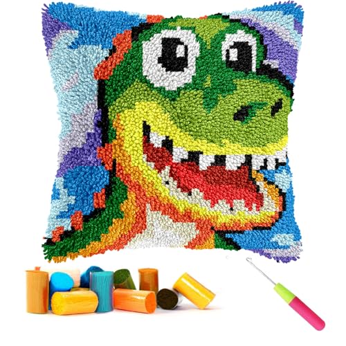CCWORAN Knüpfkissen-Set mit Cartoon-Dinosaurier-Motiv für Erwachsene, Anfänger, Kinder, Kissenbezug, Häkeln, Bastelsets, vorgedruckte Leinwand, Wolle, Garn, Hobbys, DIY, Sofa, Heimdekoration, CCWORAN Knüpfkissen-Set mit Cartoon-Dinosaurier-Motiv für Erwachsene, Anfänger, Kinder, Kissenbezug, Häkeln, Bastelsets, vorgedruckte Leinwand, Wolle, Garn, Hobbys, DIY, Sofa, Heimdekoration, von CCWORAN