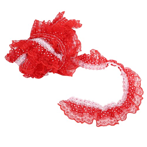 DIY-Spitzenband, 45 mm, Druckpunkte, Plissee, Mesh, Polyester-Seiden-Spitzenband, für Hochzeitsdekorationen, Sammelalben(rot) von CCYLEZ