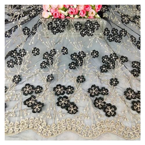 1yard Dreidimensionale Gold Seide Stickerei Kleine Blume Mesh Spitze Stoff Diy Kleid Rock Kleidung Materialien(Black) von CCZRD