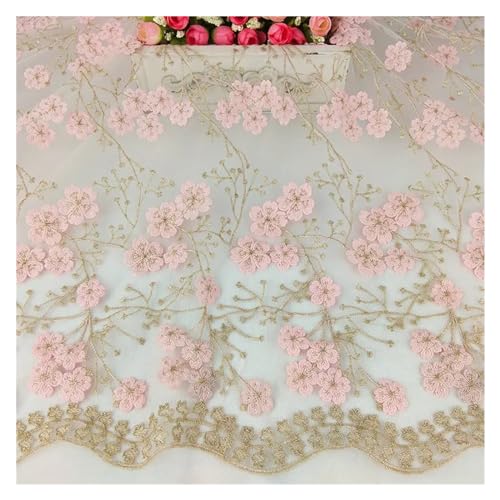 1yard Dreidimensionale Gold Seide Stickerei Kleine Blume Mesh Spitze Stoff Diy Kleid Rock Kleidung Materialien(Pink) von CCZRD