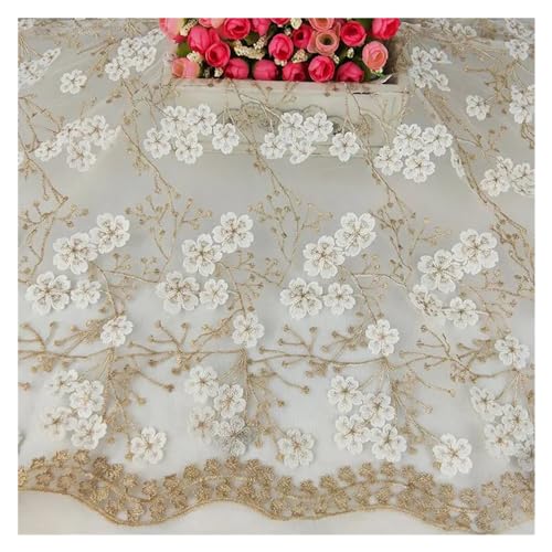 1yard Dreidimensionale Gold Seide Stickerei Kleine Blume Mesh Spitze Stoff Diy Kleid Rock Kleidung Materialien(White) von CCZRD