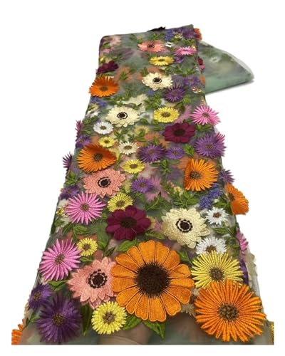 3D-afrikanischer Spitzenstoff, Bestickt, Nigerianischer Französischer Spitzenstoff, 5 Yards, For Frauen, Hochzeit, Party, Kleid(3) von CCZRD