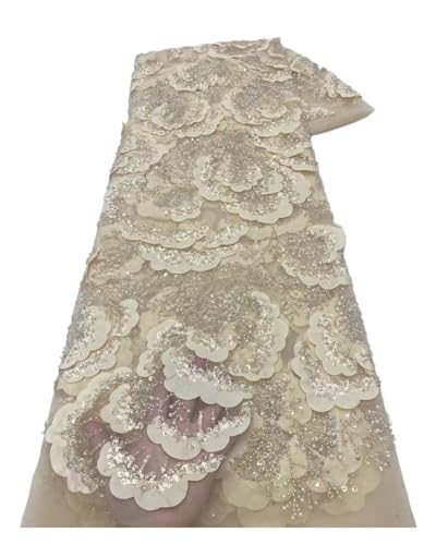 5 Yards 3D Dreidimensionale verschlüsselte Rosenstickerei Satin Satin Perlenschlauch Brautkleid Party Performance Kleid Stoff(Champagne) von CCZRD