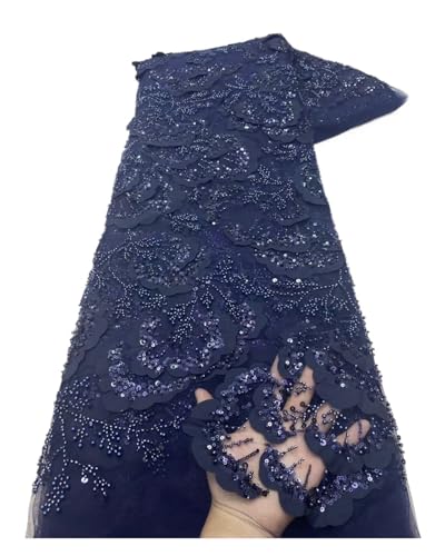 5 Yards 3D Dreidimensionale verschlüsselte Rosenstickerei Satin Satin Perlenschlauch Brautkleid Party Performance Kleid Stoff(Dark Blue) von CCZRD