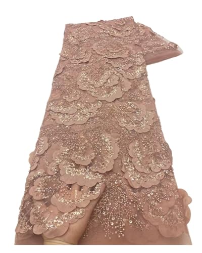 5 Yards 3D Dreidimensionale verschlüsselte Rosenstickerei Satin Satin Perlenschlauch Brautkleid Party Performance Kleid Stoff(Lotus root) von CCZRD