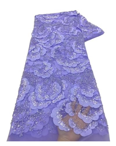 5 Yards 3D Dreidimensionale verschlüsselte Rosenstickerei Satin Satin Perlenschlauch Brautkleid Party Performance Kleid Stoff(Purple) von CCZRD