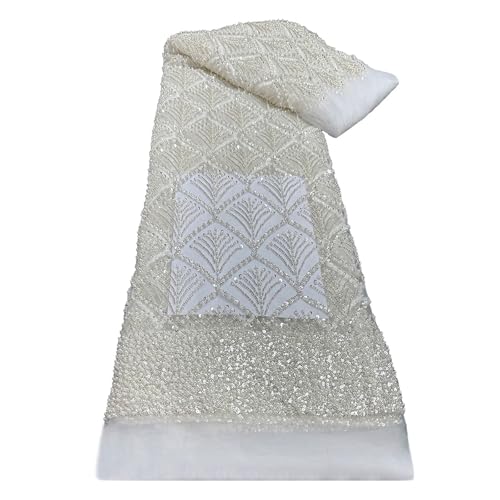5 Yards Afrikanische Muschelperlen-Stickerei Pailletten-Stickerei Stoff Hochzeitskleid Französische Schwere Spitzenstoffe(5) von CCZRD