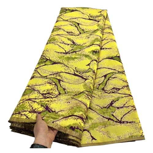 5 Yards Afrikanischer Jacquard-Brokat-Spitzenstoff Französische Tüllspitze Stickerei Goldlinie Nähen For Französisches Tüllkleid(COLOR 3) von CCZRD