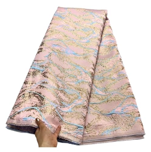 5 Yards Afrikanischer Jacquard-Brokat-Spitzenstoff Französische Tüllspitze Stickerei Goldlinie Nähen For Französisches Tüllkleid(COLOR 4) von CCZRD
