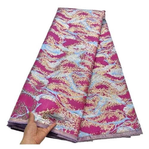 5 Yards Afrikanischer Jacquard-Brokat-Spitzenstoff Französische Tüllspitze Stickerei Goldlinie Nähen For Französisches Tüllkleid(COLOR 6) von CCZRD