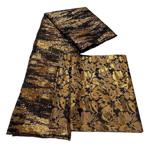 5 Yards Afrikanischer Jacquard-Brokat-Spitzenstoff Französische Tüllspitze Stickerei Goldlinie Nähen For Französisches Tüllkleid(Lace with sego-05) von CCZRD