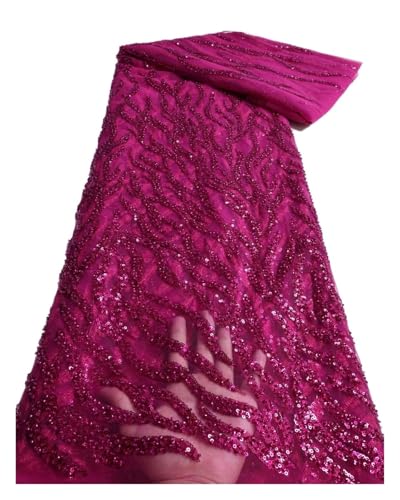 5 Yards Dimensional Stickerei Perlen Pailletten Stoff Tuch Abendkleid Hochzeit Farbstoff Spitze Stoffe(Ocean Red) von CCZRD