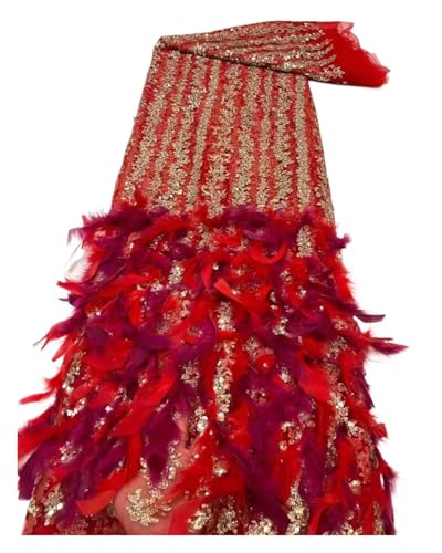 5 Yards Heavy Duty Rendering Feder Pailletten Bestickt Spitze Mesh Stoff Perle Stickerei Rock Kleidung Hochzeit Kleid Stoff(1) von CCZRD