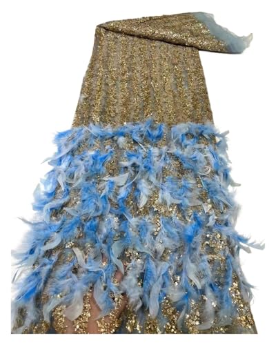 5 Yards Heavy Duty Rendering Feder Pailletten Bestickt Spitze Mesh Stoff Perle Stickerei Rock Kleidung Hochzeit Kleid Stoff(3) von CCZRD