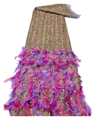 5 Yards Heavy Duty Rendering Feder Pailletten Bestickt Spitze Mesh Stoff Perle Stickerei Rock Kleidung Hochzeit Kleid Stoff(4) von CCZRD