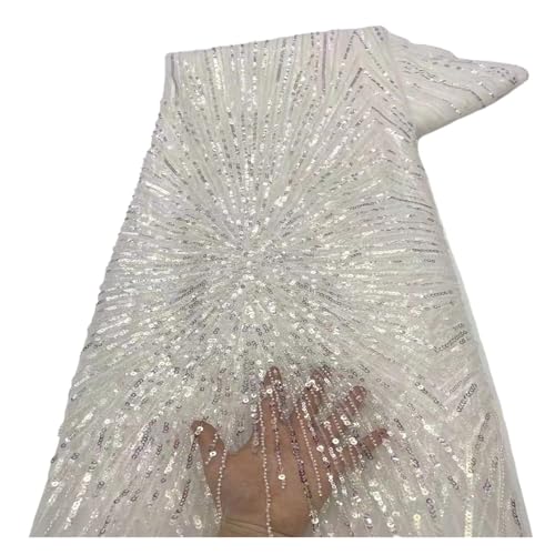 5 Yards Hochzeit Bühnenbekleidung Geometrische Blume Perlen Pailletten Kleid Stoffe(7) von CCZRD