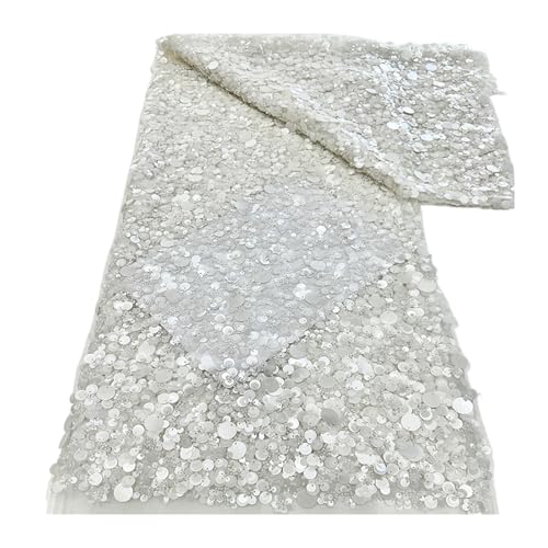 5 Yards Hochzeitskleid Heavy Duty Blumenstickerei Pailletten Perlen Spitze Stoff Braut Pailletten Spitze Stoff(1) von CCZRD