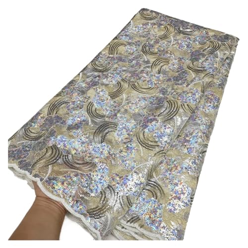 5 Yards Klassischer, Eleganter, Bestickter, Schwerer Pailletten-Tüll-Spitzenstoff For Hochzeits-Party-Kleid(LY3320-3) von CCZRD